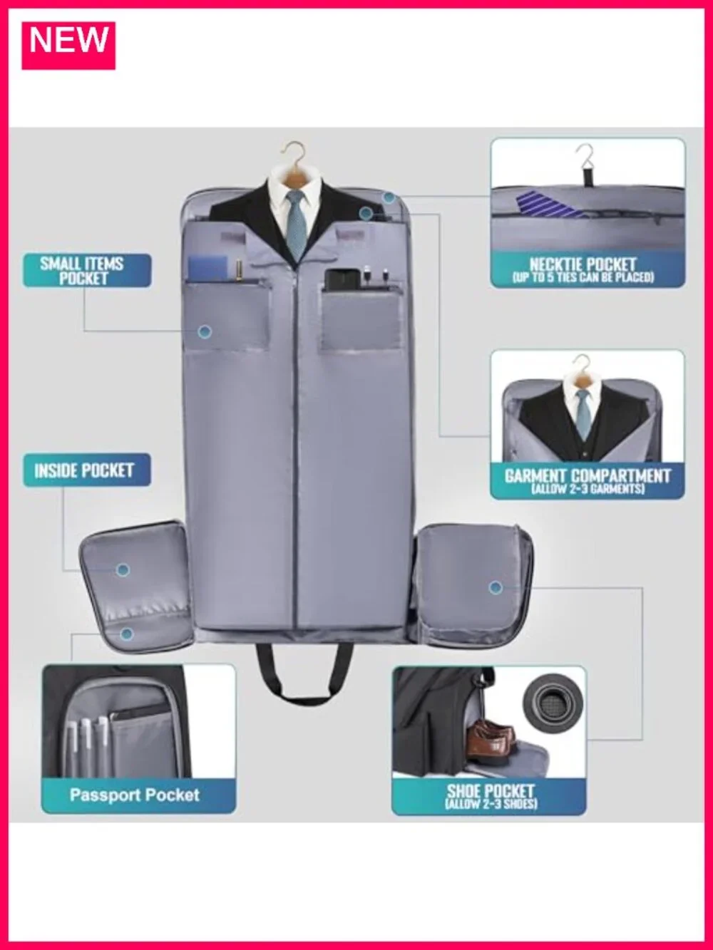 2 in 1 Garment Duffel Bag Carry-On Travel Suit Organizer with Shoe Compartment